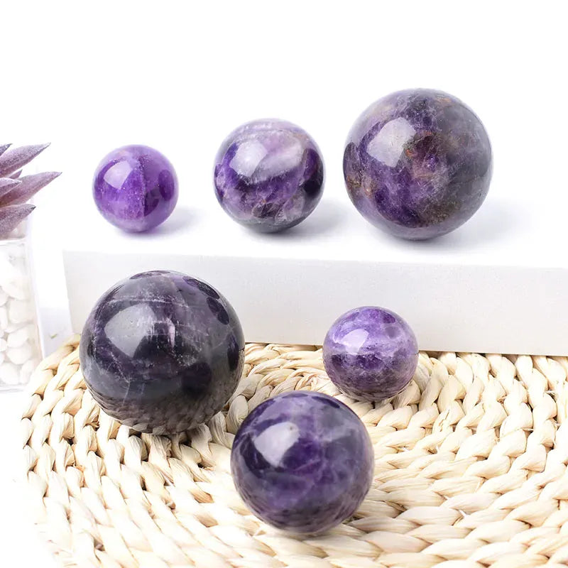 Natural Crystal Amethyst Polished Crystal Ball Reiki Healing Stone Home Decoration Energy Ball Mineral Meditation Ornament Gift