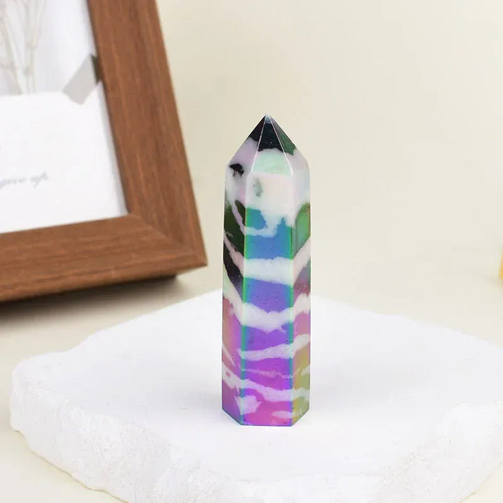 1Pc Natural Aura Zebra Stone Crystal Obelisk Point Mineral Specimen Crafts Beautiful Ornament Home Decor Pyramid Souvenir Gift