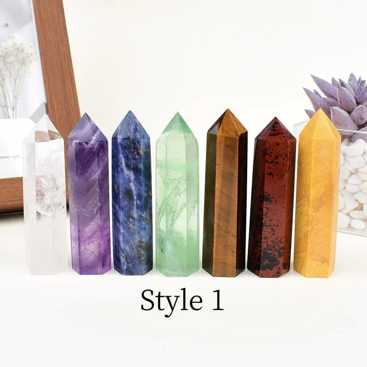 Natural Crystal Set Obelisk Point Mineral Specimen Reiki Pillar Crafts Healing Stone Hexagonal Home Decor DIY Gift Souvenir