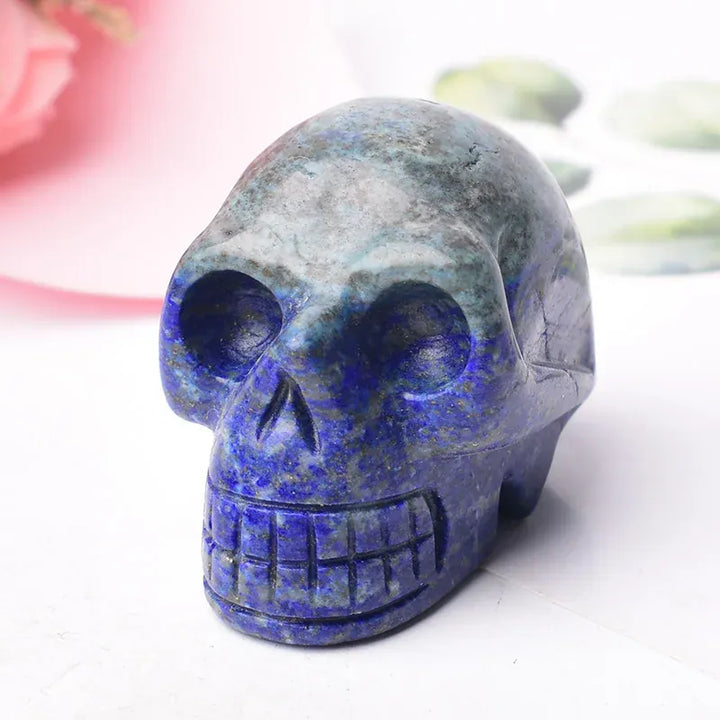 Natural Crystal Stone Skull Quartz Reiki Crystal Healing Stone Crafts Home Decoration Polished Figurine Halloween Ornaments Gift