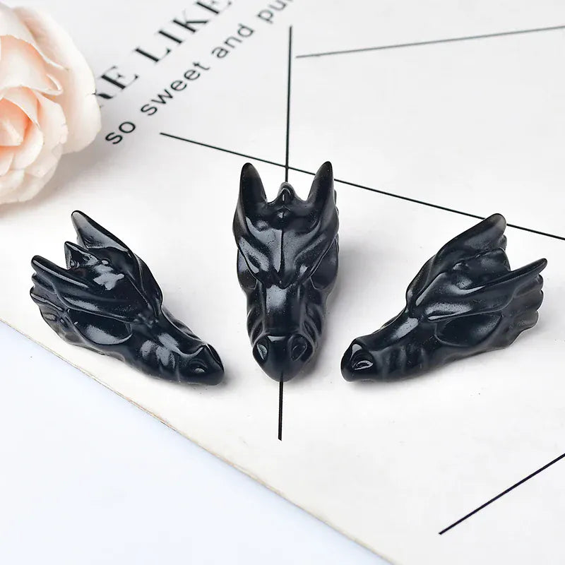 1PC Natural Crystal Obsidian Stone Dragon Skull Mineral Ornaments Energy Carved Healing Stone Reiki Home Decoration Gift