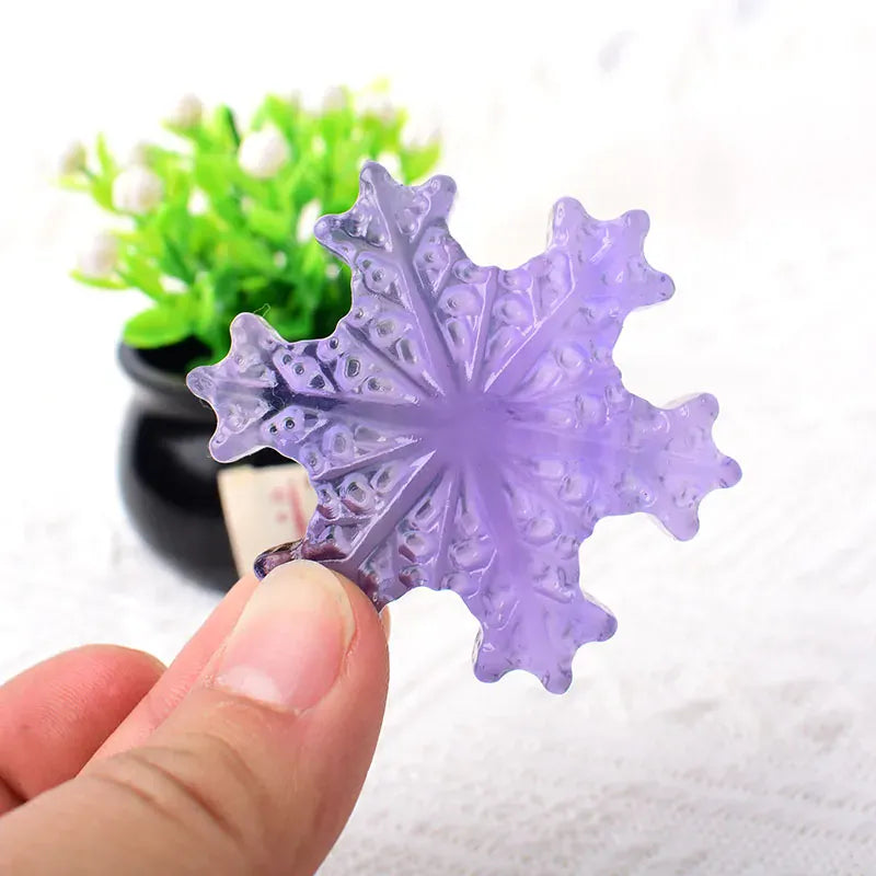 1PC Natural Crystal Carving Fluorite Snowflake Crystal Ornaments Reiki Gemstone Crafts Home Decoration DIY Gift