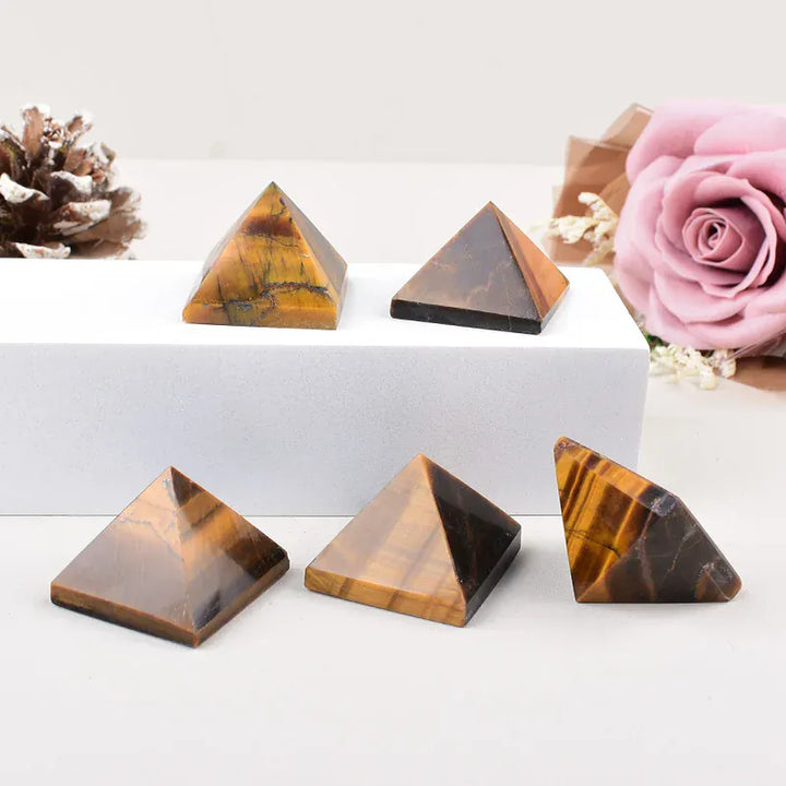 1Pc Natural Tiger Eyes Polished Crystal Pyramid Healing Stone Energy Tower Reiki Crystal Simple Ornaments For Home Decoration
