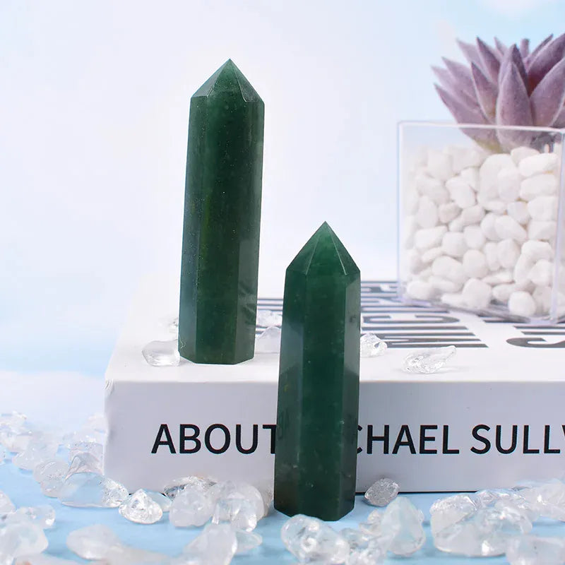 1Pc 50-80mm Natural Green Aventurine Poilished Crystal Point Healing Stone Hexagonal Prisms Obelisk For Home Decoration