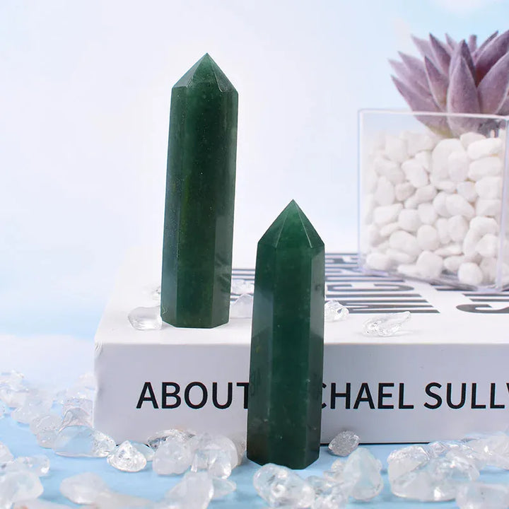 1Pc 50-80mm Natural Green Aventurine Poilished Crystal Point Healing Stone Hexagonal Prisms Obelisk For Home Decoration