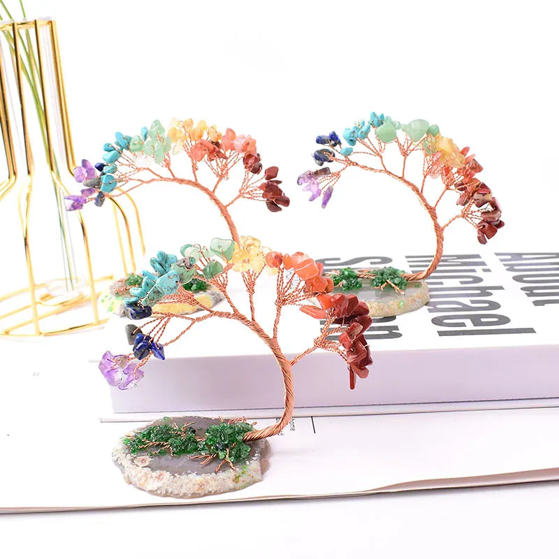 1PC Natural Crystal Hand Made Colour Crystal Tree Specimen Agate Home Decoration Ornaments Lucky Tree DIY gifts Souvenir Gift