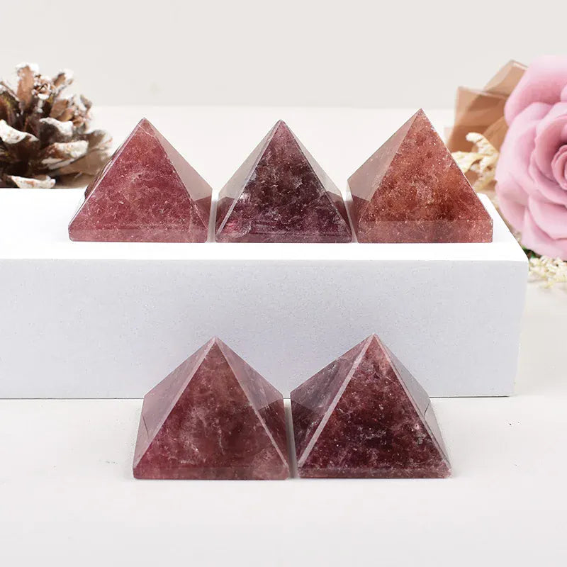 1PC Natural Strawberry Quartz Polished Crystal  Pyramid Healing Stone Energy Tower Crystal Simple Ornaments Home Decoration