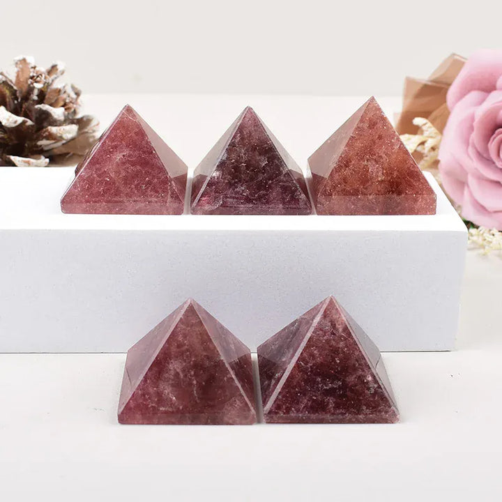 1PC Natural Strawberry Quartz Polished Crystal  Pyramid Healing Stone Energy Tower Crystal Simple Ornaments Home Decoration