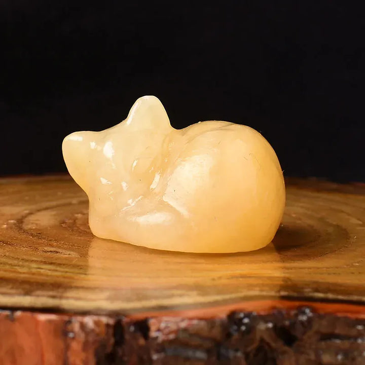 1PC Natural Crystal Carved Sleep Cat Healing Stone Figurines Reiki Gemstone Crafts Home Decoration Children DIY Gift