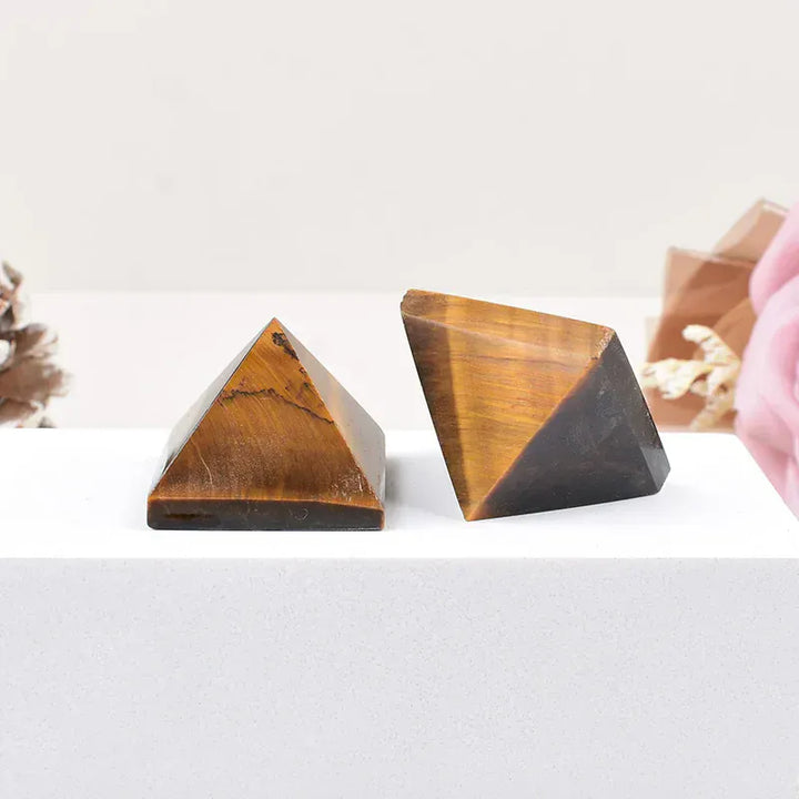 1Pc Natural Tiger Eyes Polished Crystal Pyramid Healing Stone Energy Tower Reiki Crystal Simple Ornaments For Home Decoration
