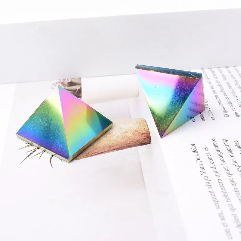 Natural Crystal Electroplate Aura Obsidian Pyramid Healing Stone Energy Tower For Home Decor Reiki Polished Stone Chakra Tower