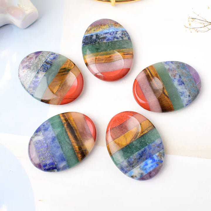 Worry Stone Natural Gemstone Polished Healing Stone Thumb Massage Seven Chakra Wicca Reiki Spiritual Therapy Minerales Ornaments