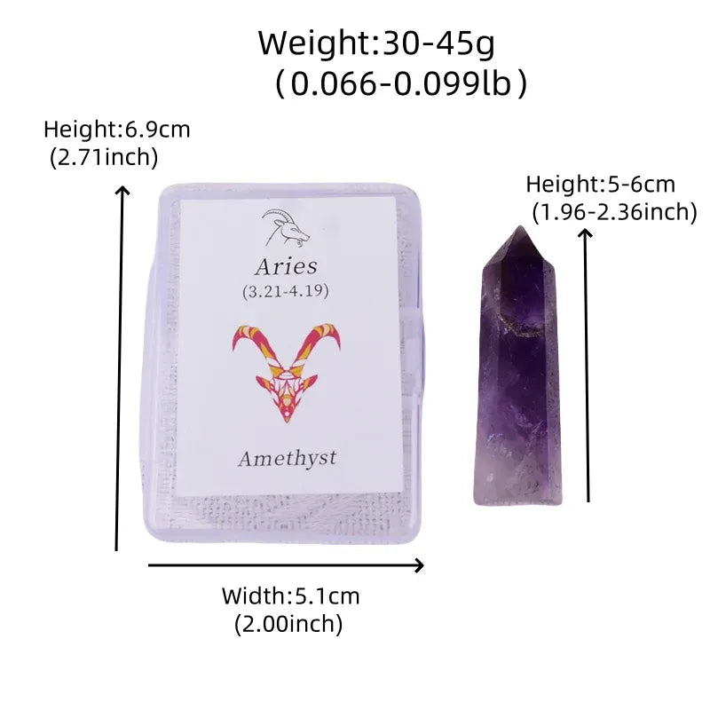 12 Constellations Natural Amethyst Rose Quartz Citrine Ecliptic Style Crystal Wand Leo Aries TaurusGem Tower For Home Decoration