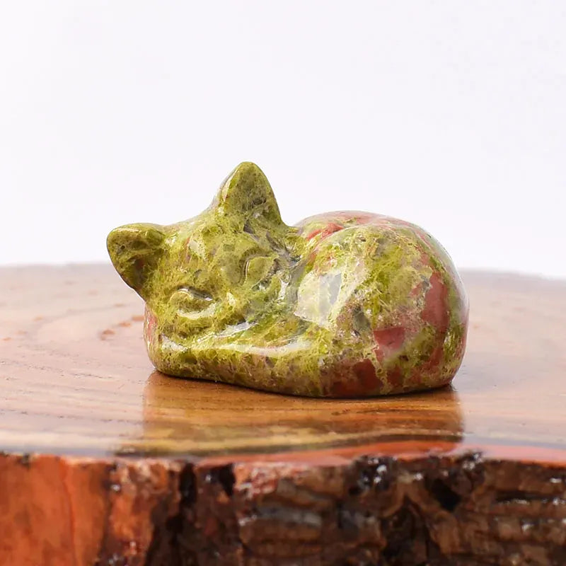1PC Natural Crystal Carved Sleep Cat Healing Stone Figurines Reiki Gemstone Crafts Home Decoration Children DIY Gift