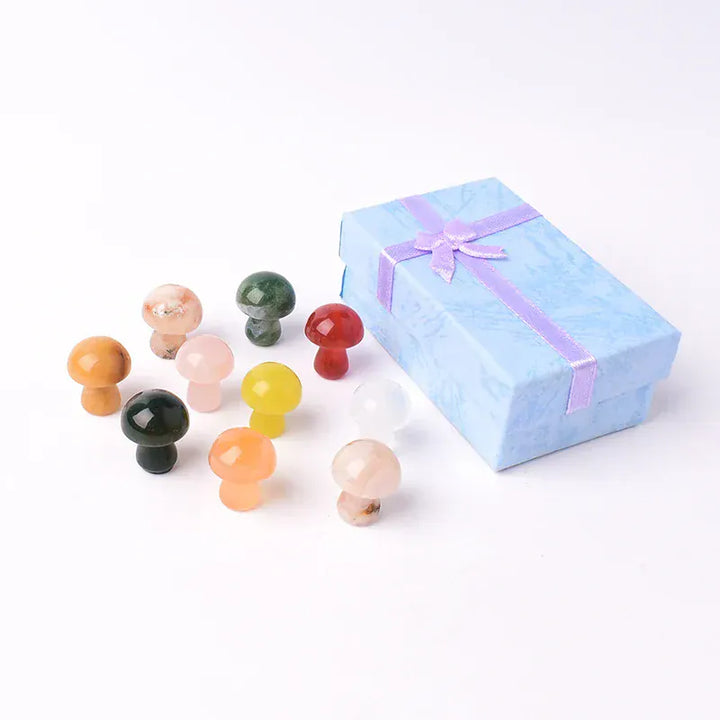 10PCS/Set Natural Crystal Gemstone Polished Mushroom Healing Stone Ornaments For Home Decoration Gifts Box for Children
