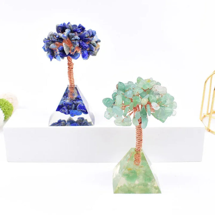 Natural Crystal Stone Resin Craftwork Pyramid Tree Specimen Agate Reiki Healing Home Decoration Ornaments Lucky Tree DIY Gift