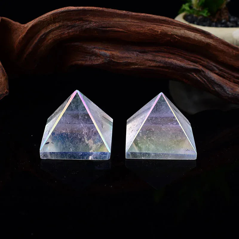 1PC Natural Clear Quartz Electroplating Aura Pyramid Crystal Healing Stone Energy Tower Simple Ornaments For Home Decoration