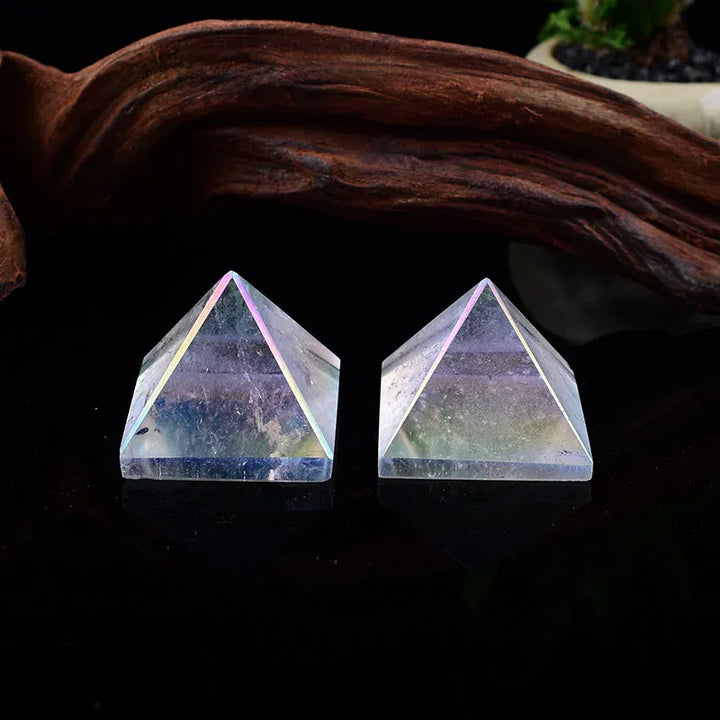 1PC Natural Clear Quartz Electroplating Aura Pyramid Crystal Healing Stone Energy Tower Simple Ornaments For Home Decoration