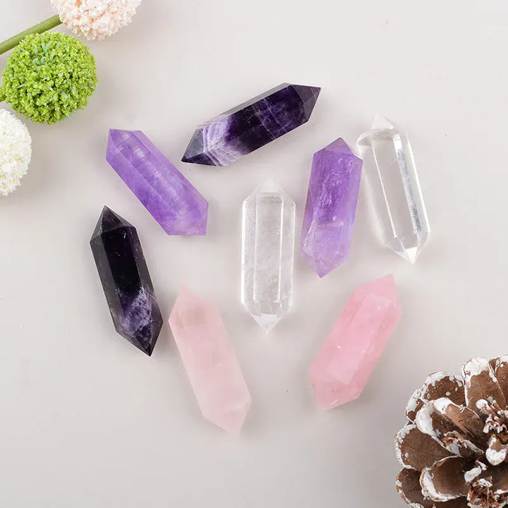1PC Natural Clear Quartz Polished Crystal Hexagonal Double Terminated Points Meditation Reiki Healing DIY Mineral Jewelry Gift