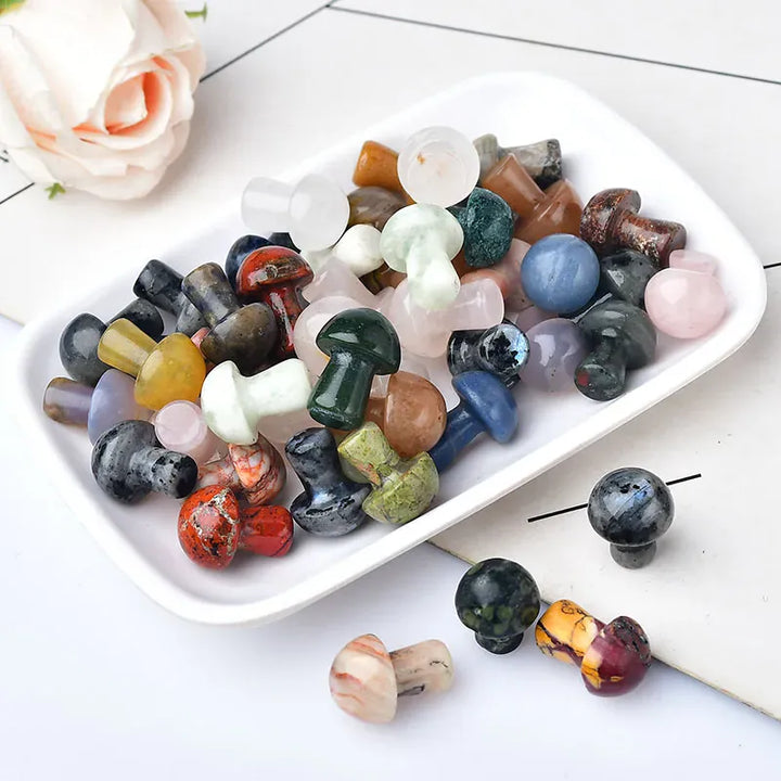 10Pcs Natural Crystal Mini Mushroom Gem Quartz Mushroom Mineral Healing Reiki Home Decoration DIY Crafts Gift Aquarium Stone