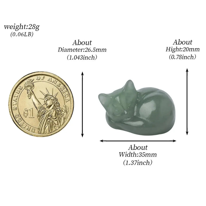 1PC Natural Crystal Carved Sleep Cat Healing Stone Figurines Reiki Gemstone Crafts Home Decoration Children DIY Gift