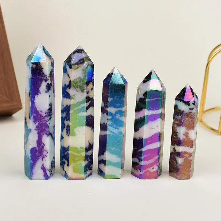 1Pc Natural Aura Zebra Stone Crystal Obelisk Point Mineral Specimen Crafts Beautiful Ornament Home Decor Pyramid Souvenir Gift
