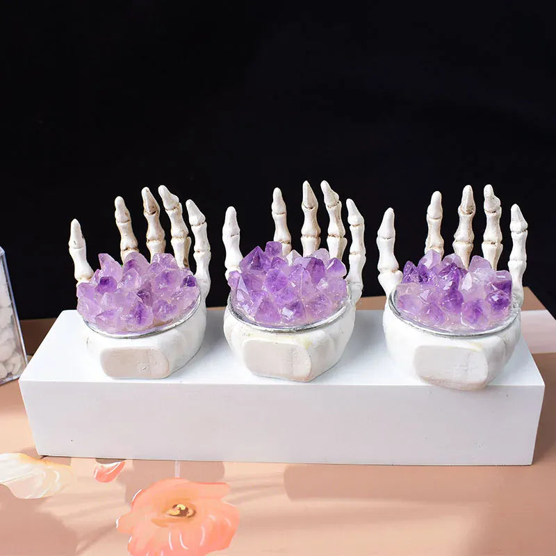 1 Pc Natural Amethyst Cluster Skull Hand Decorated With Reiki Crystals Makes Handmade Home Decor gifts