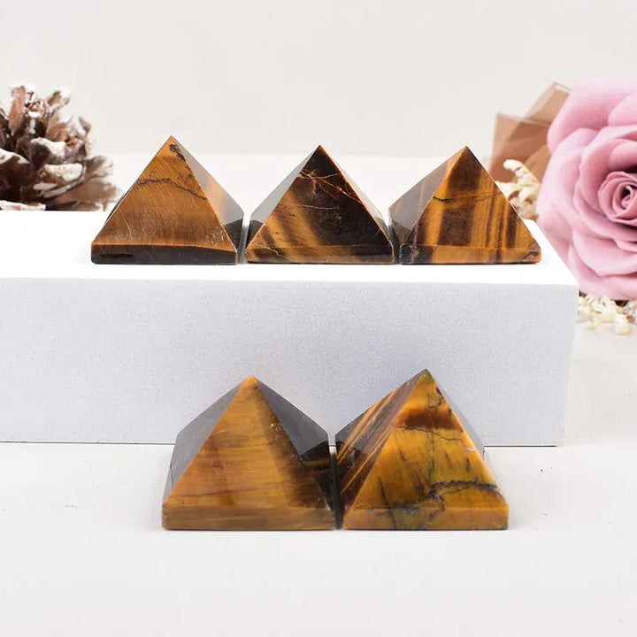 1Pc Natural Tiger Eyes Polished Crystal Pyramid Healing Stone Energy Tower Reiki Crystal Simple Ornaments For Home Decoration
