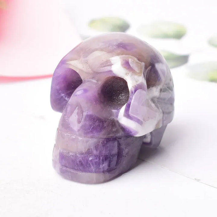 Natural Crystal Stone Skull Quartz Reiki Crystal Healing Stone Crafts Home Decoration Polished Figurine Halloween Ornaments Gift