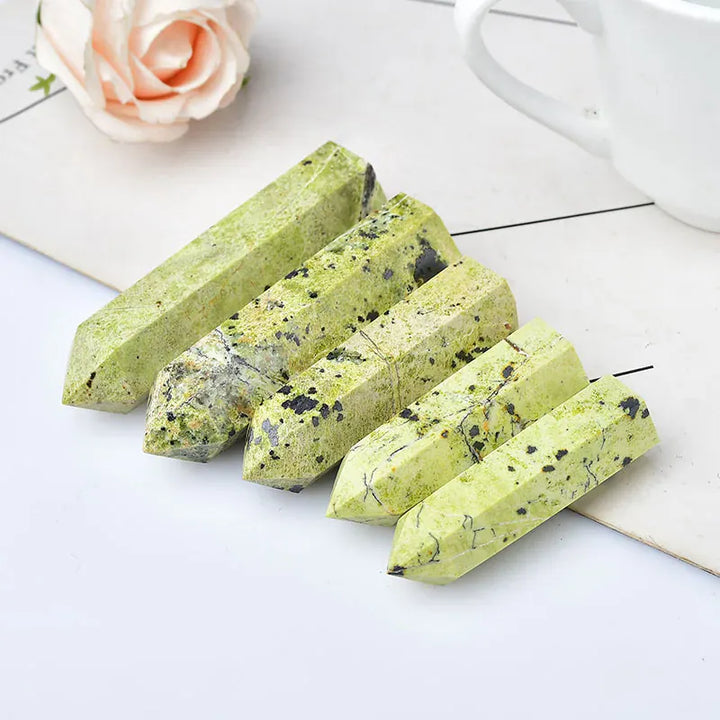 Green Serpentine Crystal Point Tower