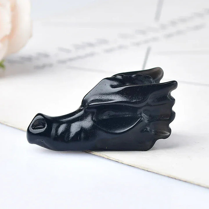 1PC Natural Crystal Obsidian Stone Dragon Skull Mineral Ornaments Energy Carved Healing Stone Reiki Home Decoration Gift