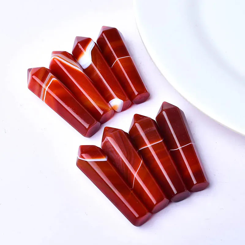 1PC Natural Crystal Carnelian Hexagonal Column Sardonyx Crystal Point Red Agate Healing Stone Tower Mineral Home Decoration