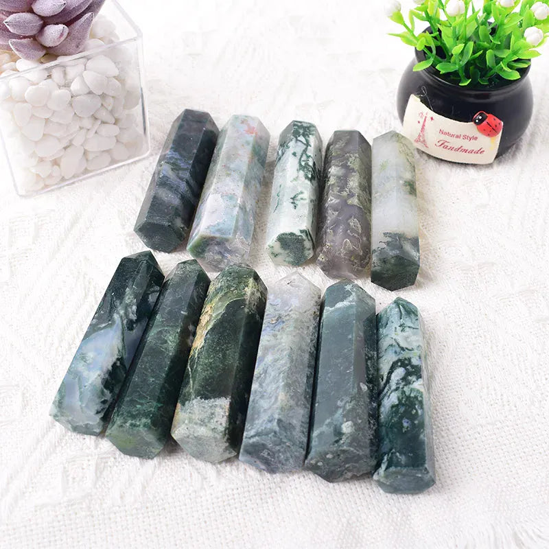 Moss Agate Crystal Point Tower
