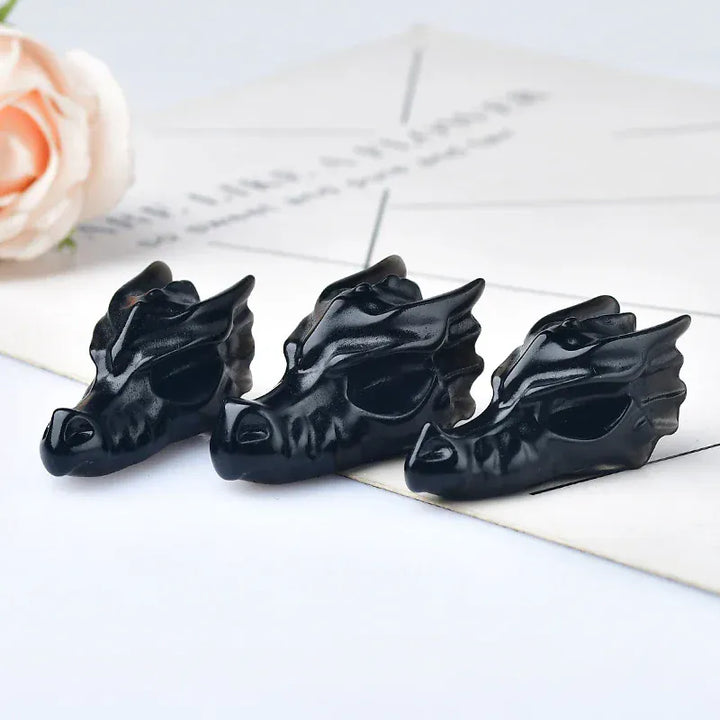 1PC Natural Crystal Obsidian Stone Dragon Skull Mineral Ornaments Energy Carved Healing Stone Reiki Home Decoration Gift