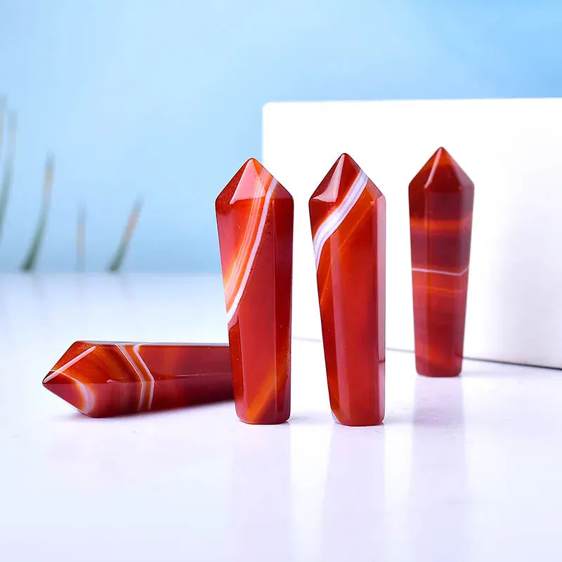 1PC Natural Crystal Carnelian Hexagonal Column Sardonyx Crystal Point Red Agate Healing Stone Tower Mineral Home Decoration