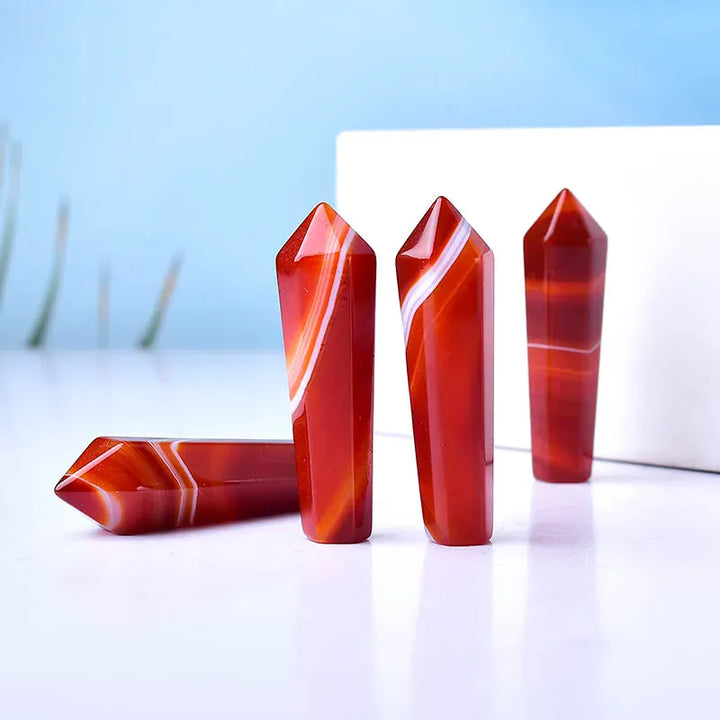 1PC Natural Crystal Carnelian Hexagonal Column Sardonyx Crystal Point Red Agate Healing Stone Tower Mineral Home Decoration