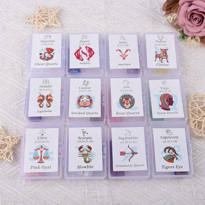 12 Constellations Natural Amethyst Rose Quartz Citrine Ecliptic Style Crystal Wand Leo Aries TaurusGem Tower For Home Decoration