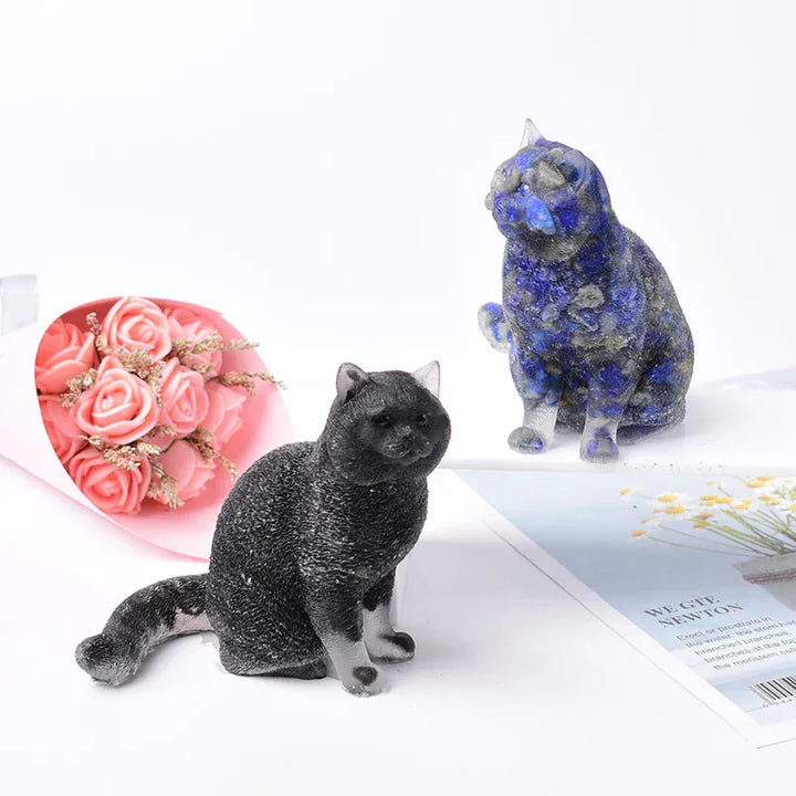 Cat Figurine Natural Crystal Gravel Silica Gel Kitty Loveliness Crafts Souvenir Home Decor Reiki Energy Stone Gift