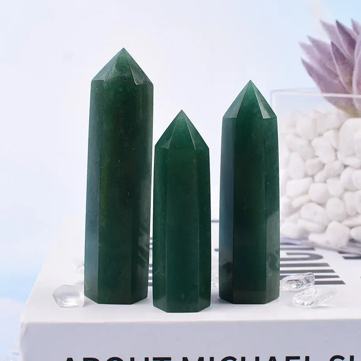 1Pc 50-80mm Natural Green Aventurine Poilished Crystal Point Healing Stone Hexagonal Prisms Obelisk For Home Decoration