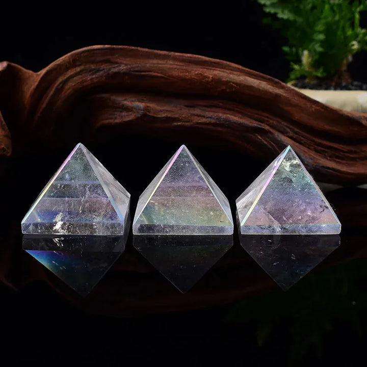 1PC Natural Clear Quartz Electroplating Aura Pyramid Crystal Healing Stone Energy Tower Simple Ornaments For Home Decoration