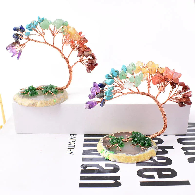 1PC Natural Crystal Hand Made Colour Crystal Tree Specimen Agate Home Decoration Ornaments Lucky Tree DIY gifts Souvenir Gift