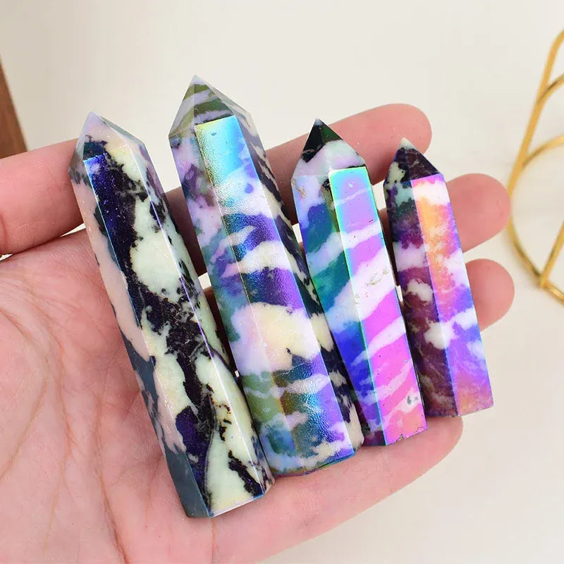 1Pc Natural Aura Zebra Stone Crystal Obelisk Point Mineral Specimen Crafts Beautiful Ornament Home Decor Pyramid Souvenir Gift