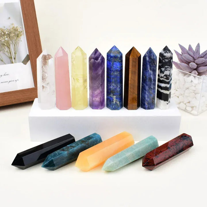 Natural Crystal Set Obelisk Point Mineral Specimen Reiki Pillar Crafts Healing Stone Hexagonal Home Decor DIY Gift Souvenir