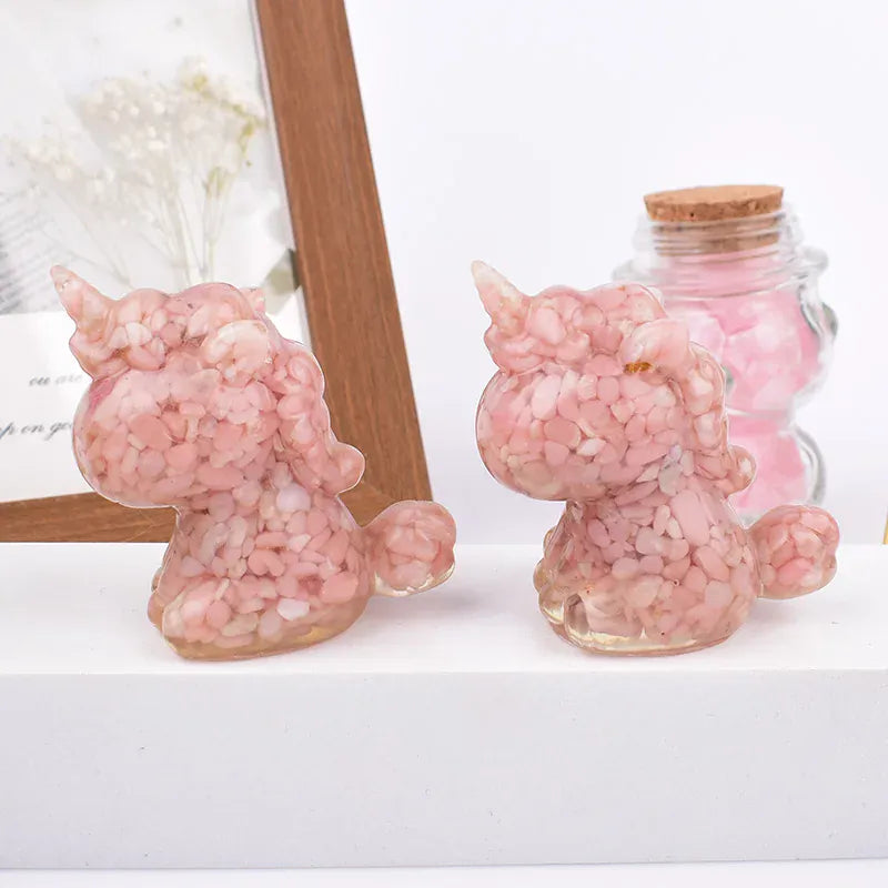 Handmade Natural Crystal Gravel Resin Unicorn Figurine Souvenir Home Decoration Reiki Healing Ornaments Mineral Specimen Gift