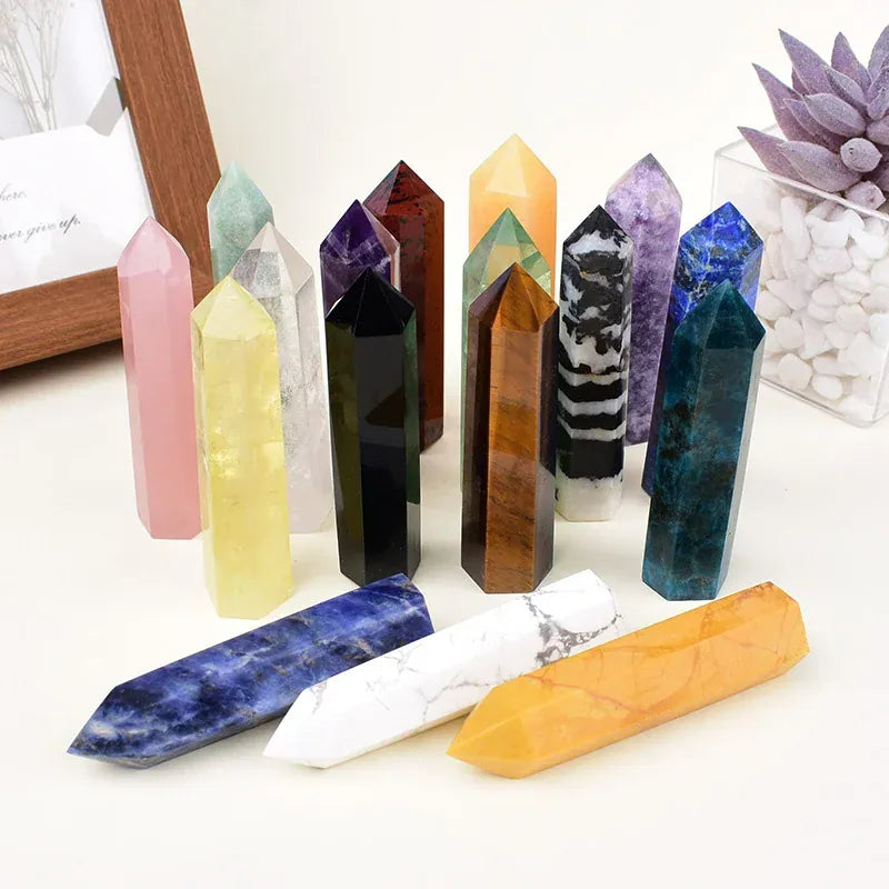 Natural Crystal Set Obelisk Point Mineral Specimen Reiki Pillar Crafts Healing Stone Hexagonal Home Decor DIY Gift Souvenir