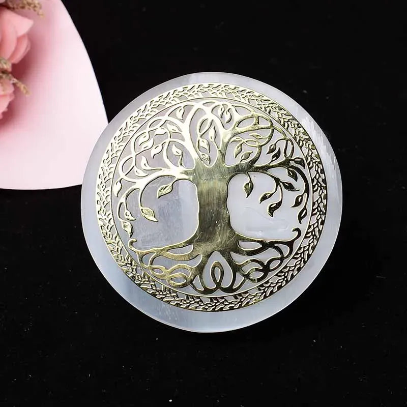 Seven Chakras Natural Selenite Stone Crystal Reiki Disc Chassis Crafts Healing Stone Items Feng Shui Collection Home Decor Gift