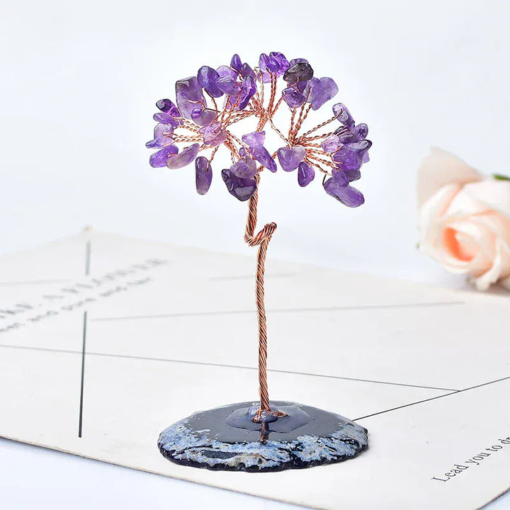 1PC Natural Crystal Tree Amethyst Rose Quartz Aquamarine Agate Lucky Tree Reiki Healing Home Decoration Ornaments Souvenir Gift