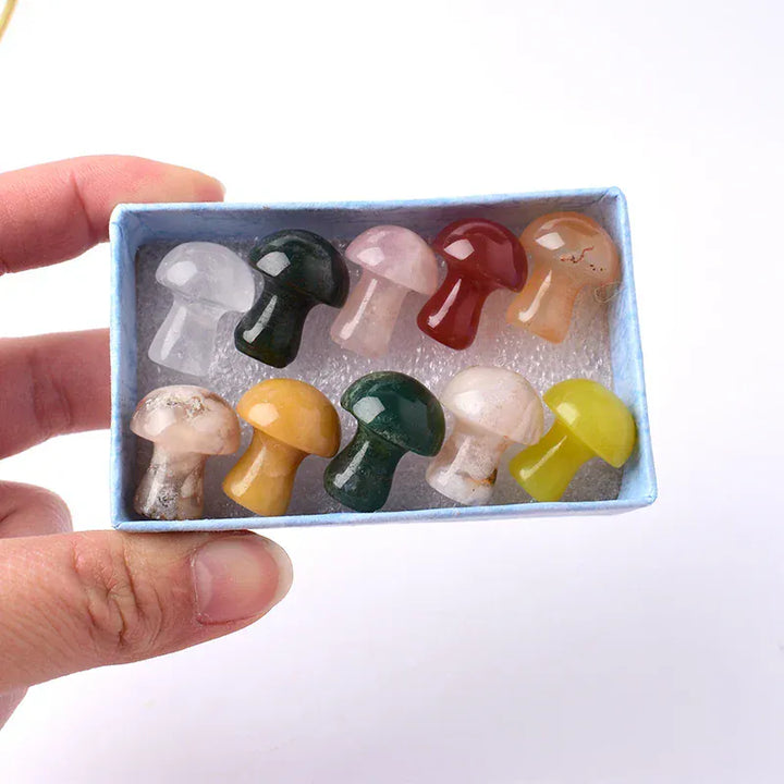10PCS/Set Natural Crystal Gemstone Polished Mushroom Healing Stone Ornaments For Home Decoration Gifts Box for Children