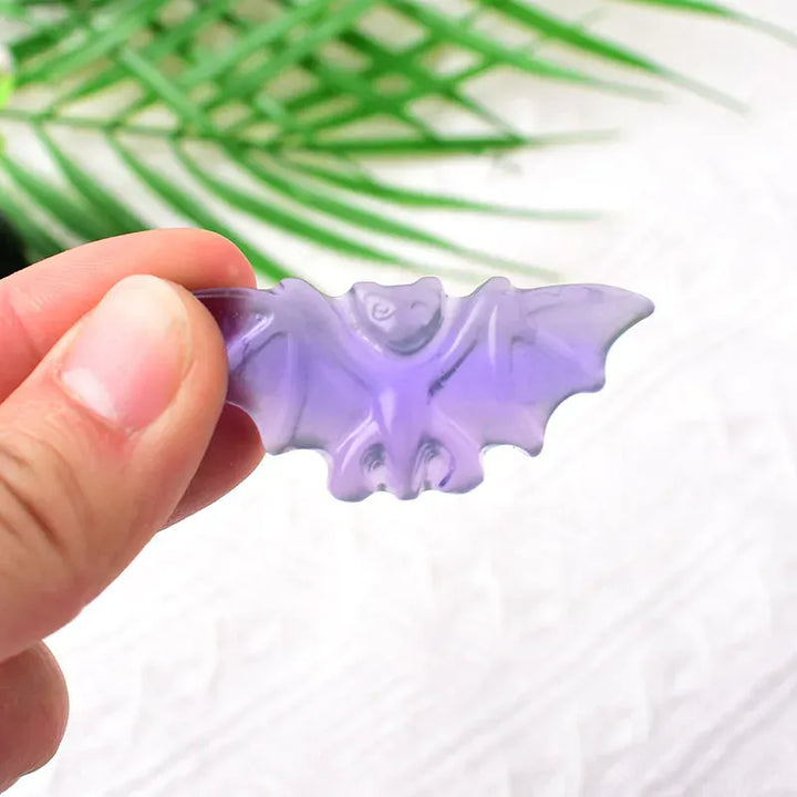 1PC Natural Crystal Carving Fluorite Bat Animals Figurines Ornaments Reiki Gemstone Crafts Home Decoration DIY Gift