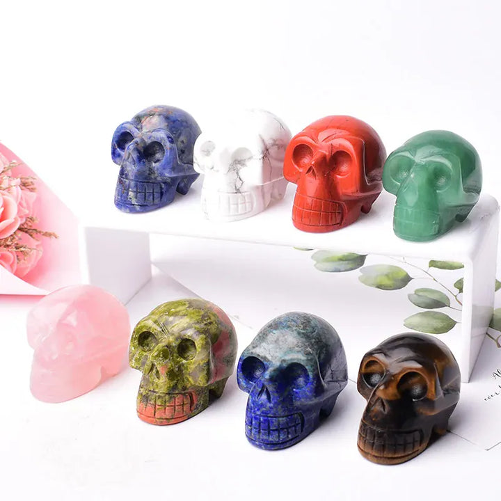 Natural Crystal Stone Skull Quartz Reiki Crystal Healing Stone Crafts Home Decoration Polished Figurine Halloween Ornaments Gift